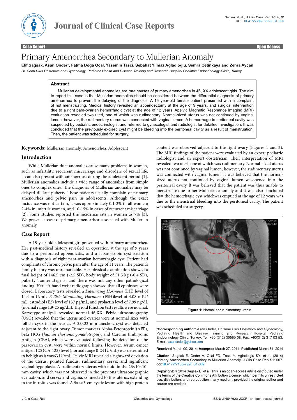 Primary Amenorrhea Secondary to Mullerian Anomaly