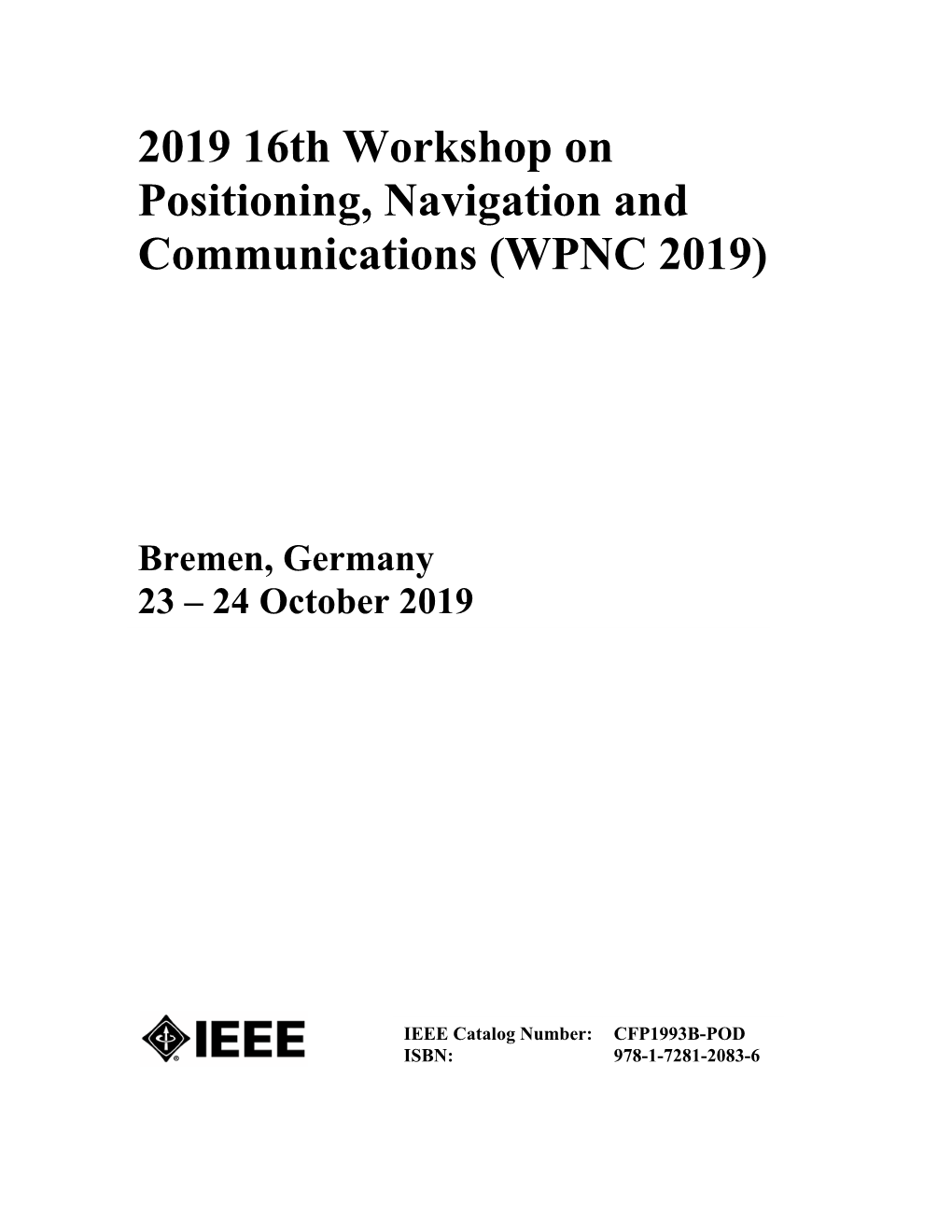 2019 16Th Workshop on Positioning, Navigation And