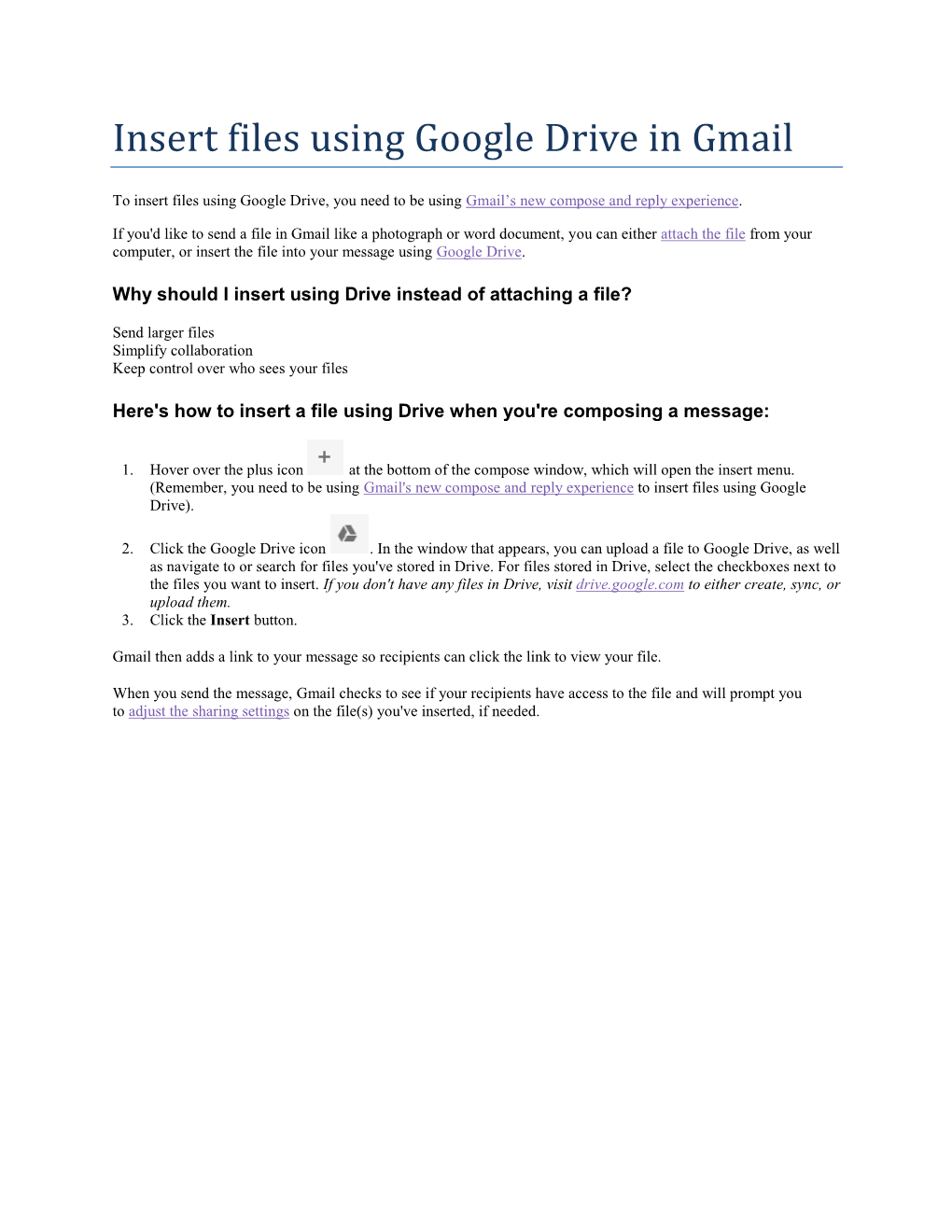 Insert Files Using Google Drive in Gmail