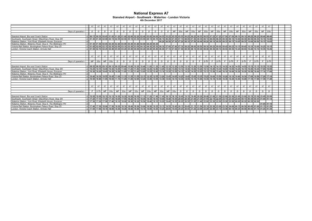 National Express A7 Stansted Airport - Southwark - Waterloo - London Victoria 4Th December 2017