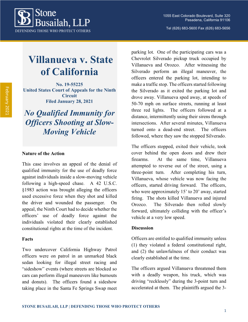 Villanueva V. State of California -No QI for Cops