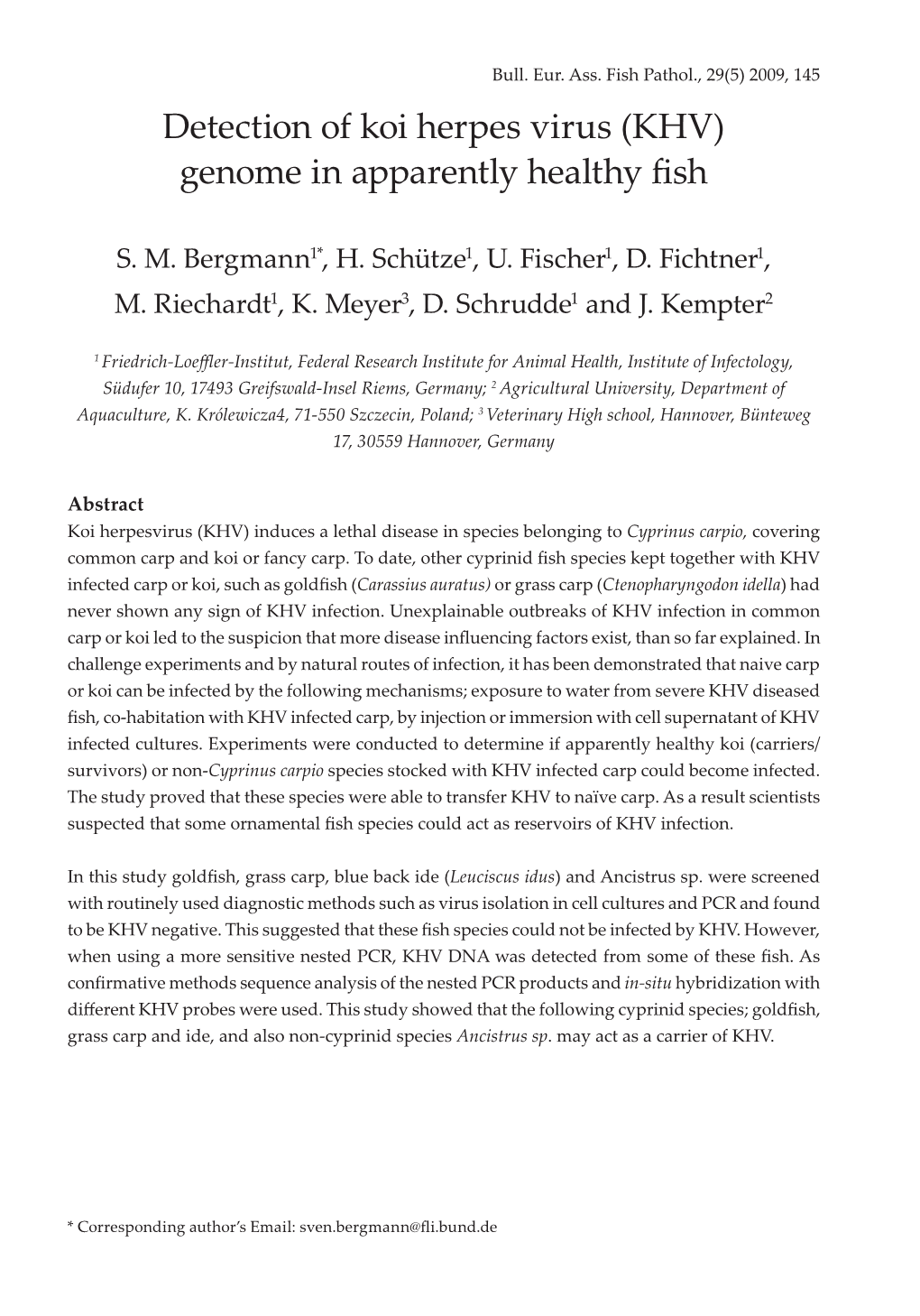 Detection of Koi Herpes Virus (KHV) Genome in Apparently Healthy Fish