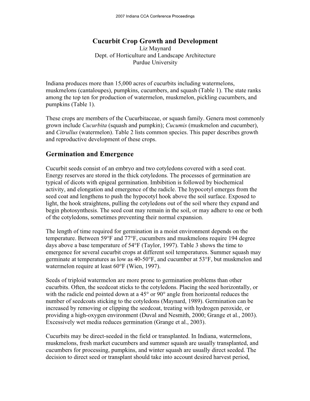 Cucurbit Crop Growth and Development Liz Maynard Dept