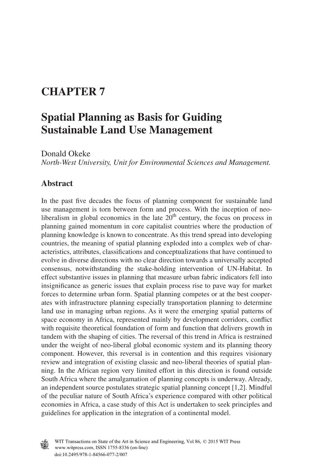 CHAPTER 7 Spatial Planning As Basis for Guiding Sustainable Land