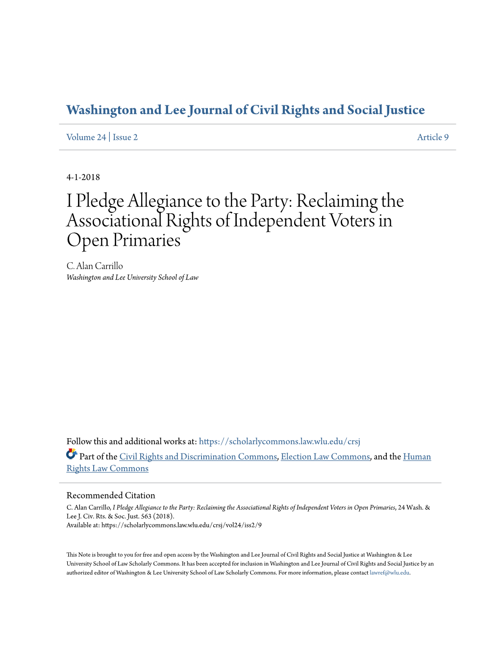 Reclaiming the Associational Rights of Independent Voters in Open Primaries C