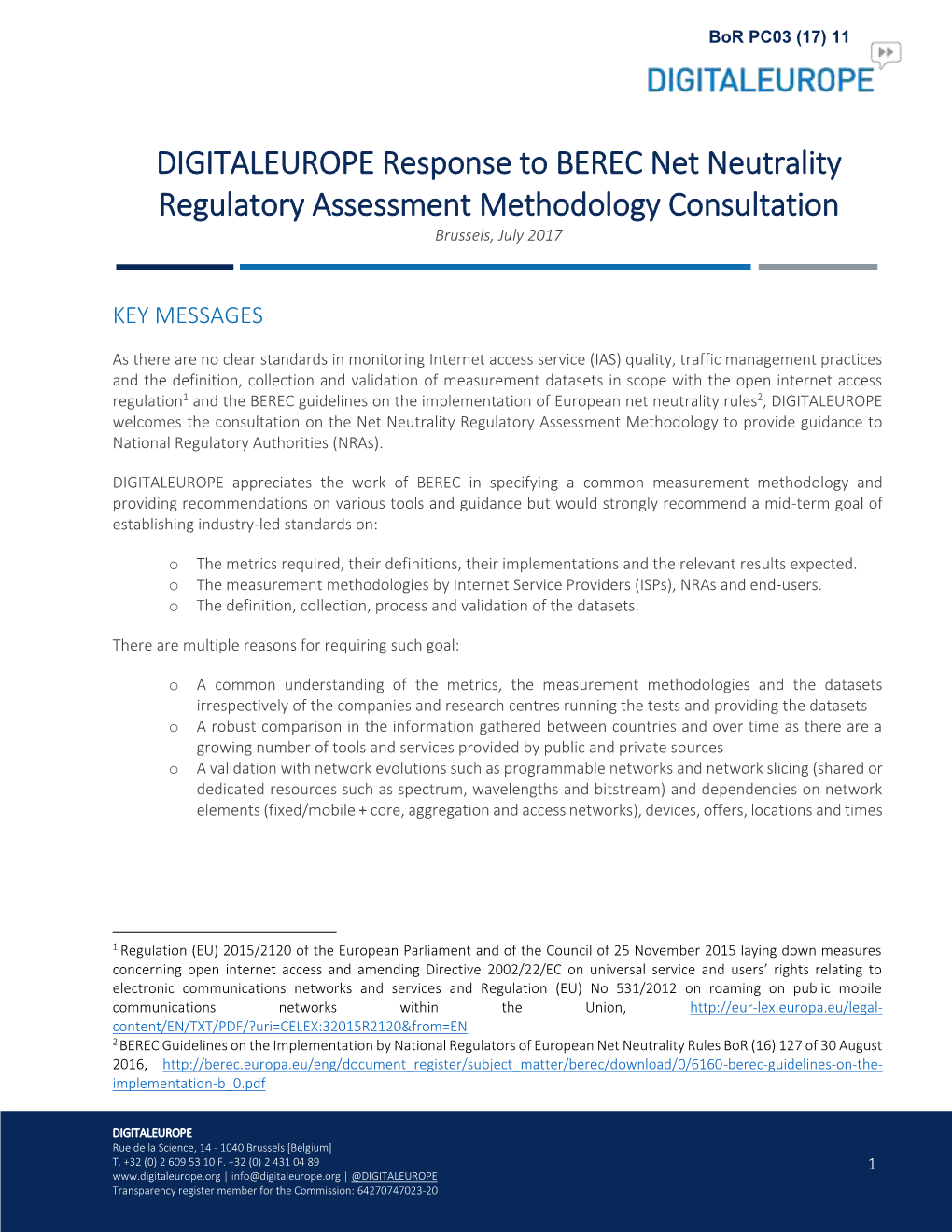 Contribution by DIGITALEUROPE to the BEREC Public Consultation On