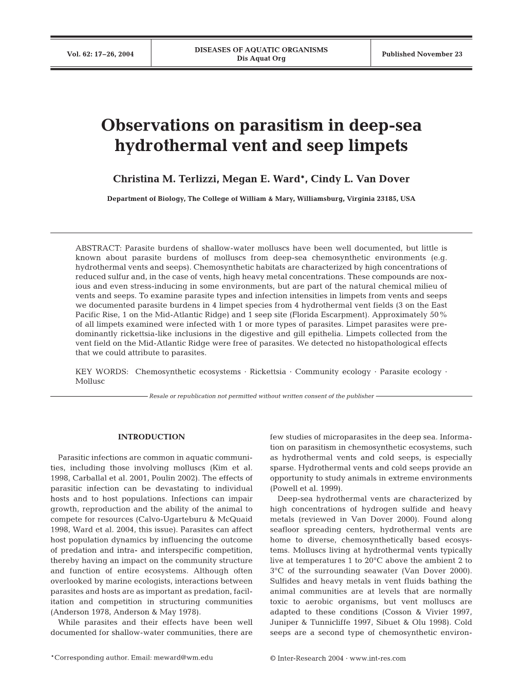 Observations on Parasitism in Deep-Sea Hydrothermal Vent and Seep Limpets