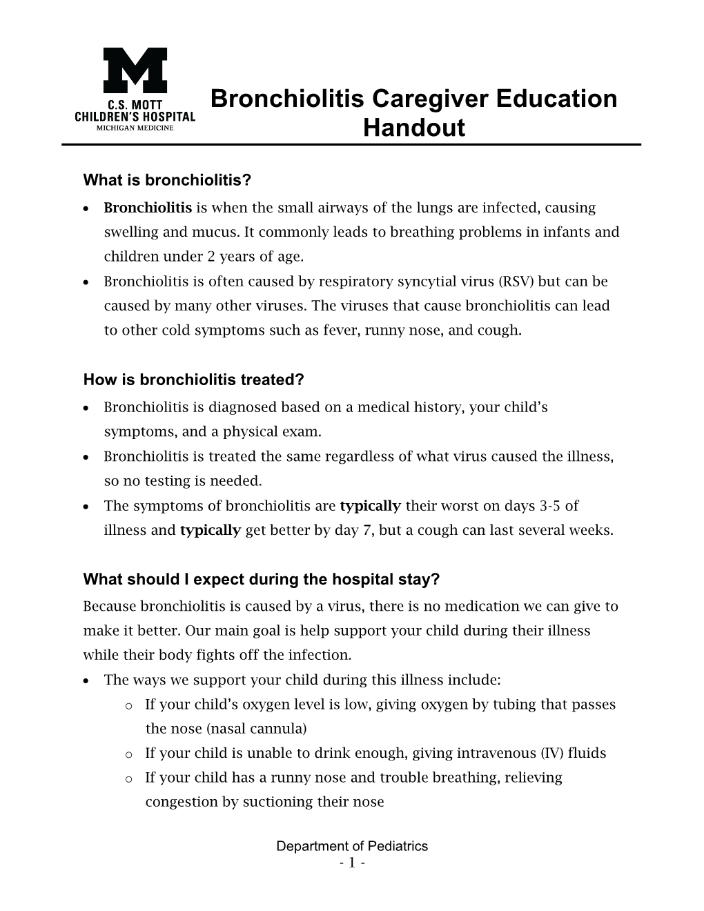 Bronchiolitis Caregiver Education Handout