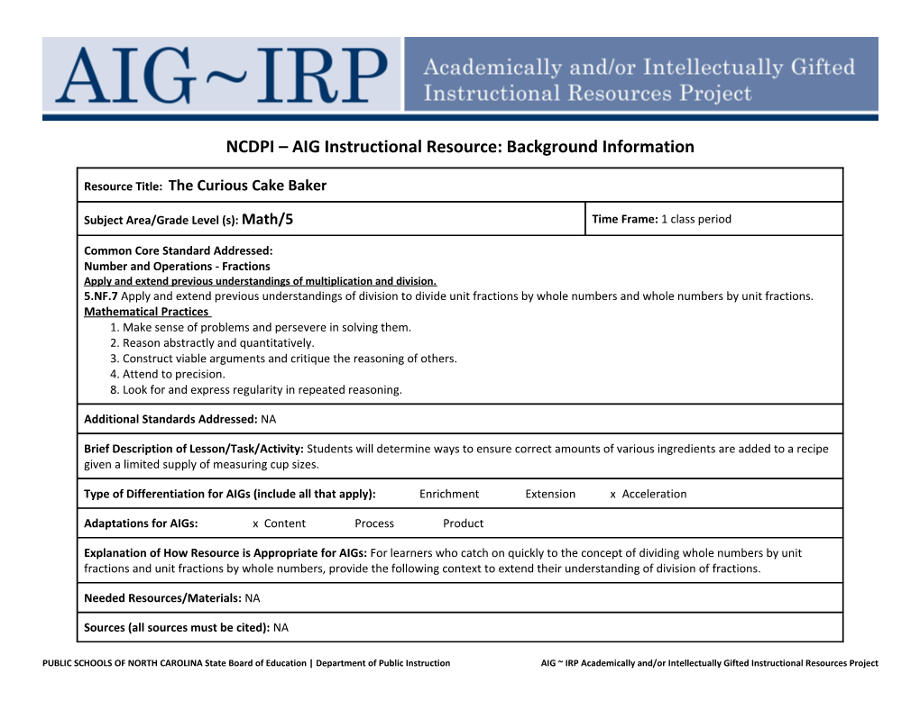 NCDPI AIG Instructional Resource: Background Information s5