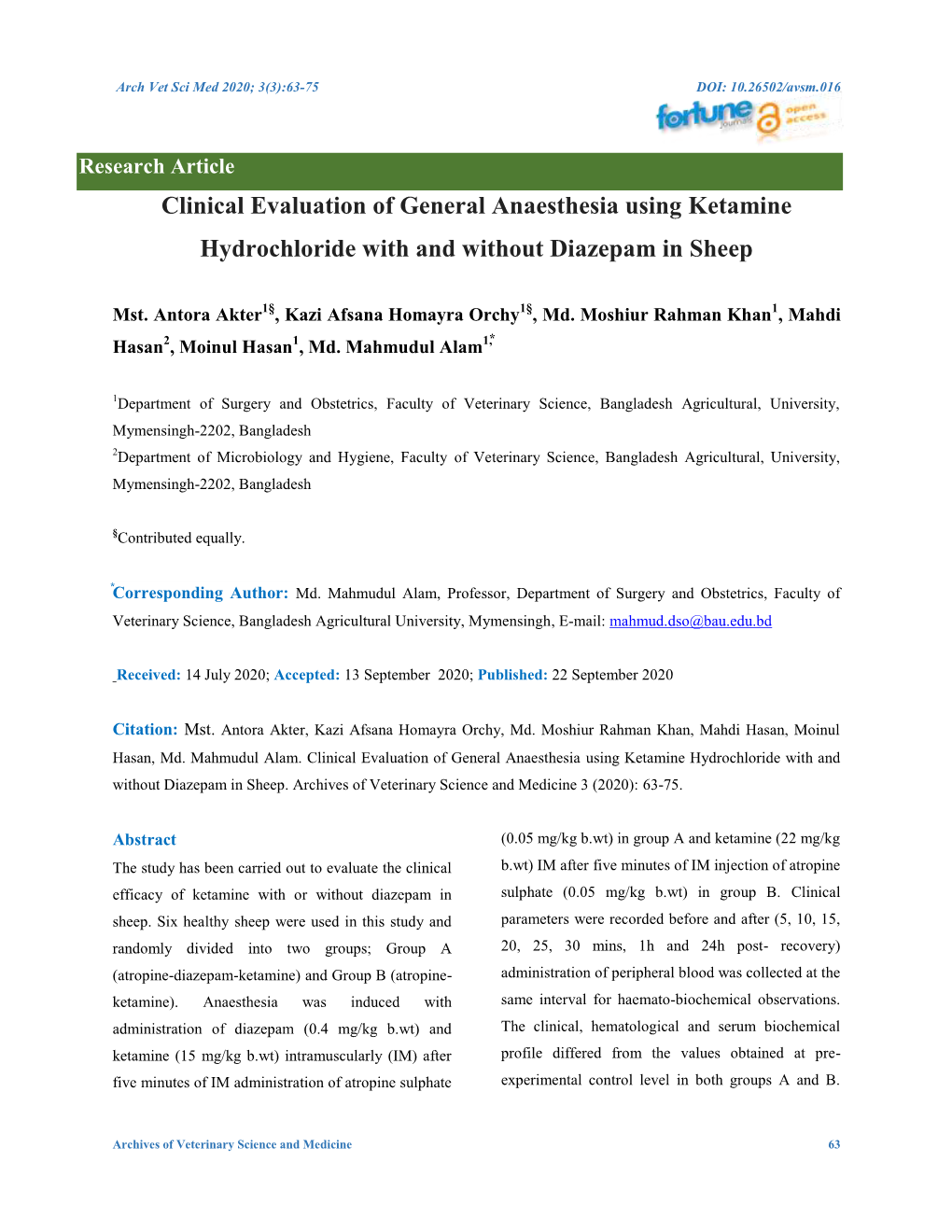 Clinical Evaluation of General Anaesthesia Using Ketamine Hydrochloride with and Without Diazepam in Sheep