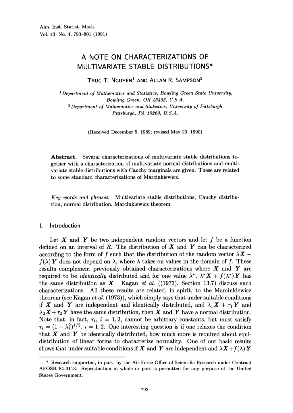 A Note on Characterizations of Multivariate Stable Distributions*