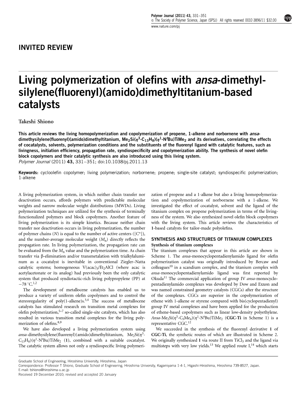 Living Polymerization of Olefins with Ansa-Dimethylsilylene