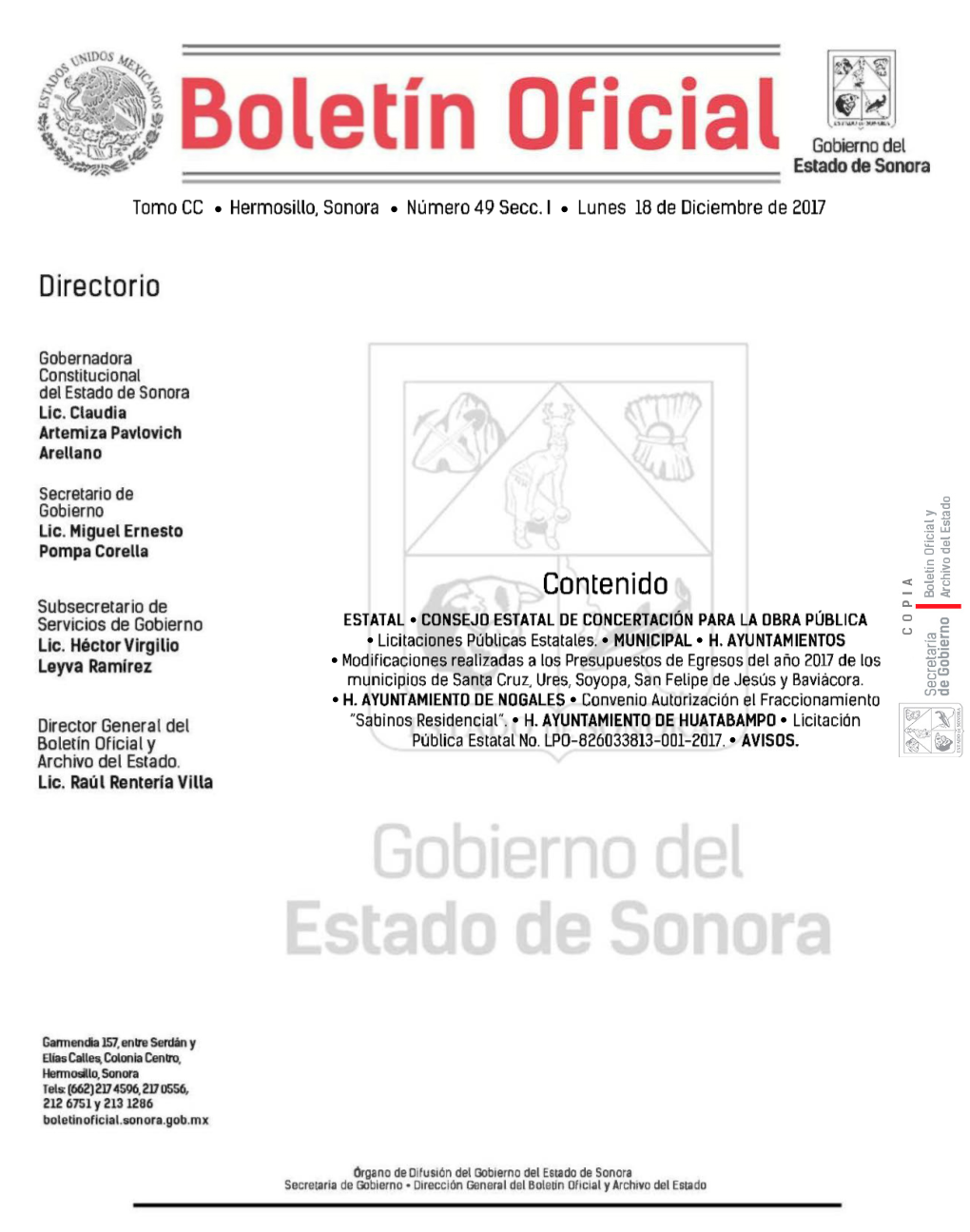 Boletín Oficial Gobierno Del Estado De Sonora