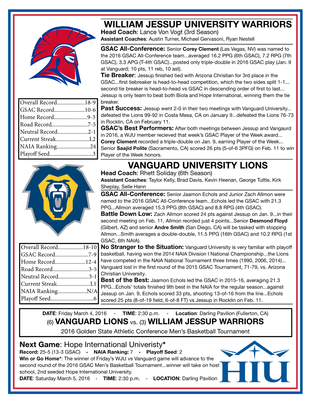 William Jessup University Warriors Vanguard