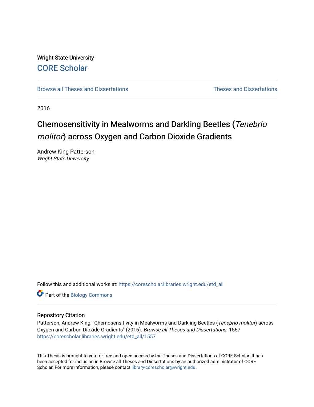 Chemosensitivity in Mealworms and Darkling Beetles (Tenebrio Molitor) Across Oxygen and Carbon Dioxide Gradients