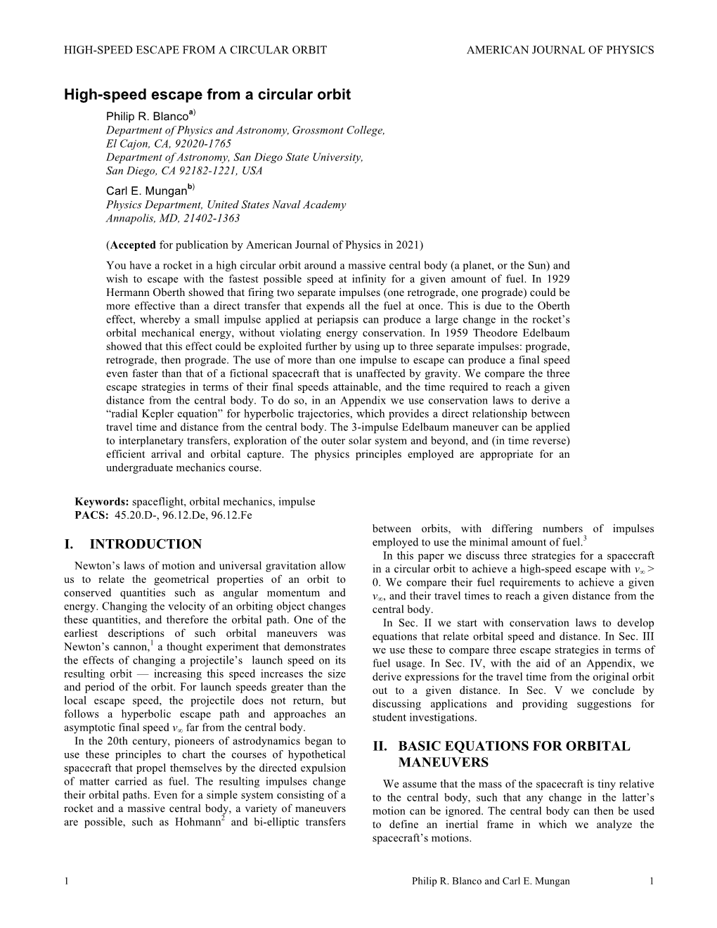 High-Speed Escape from a Circular Orbit American Journal of Physics