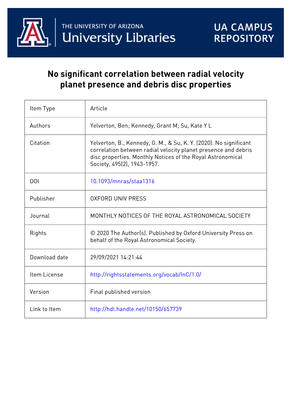 No Significant Correlation Between Radial Velocity Planet Presence and Debris Disc Properties