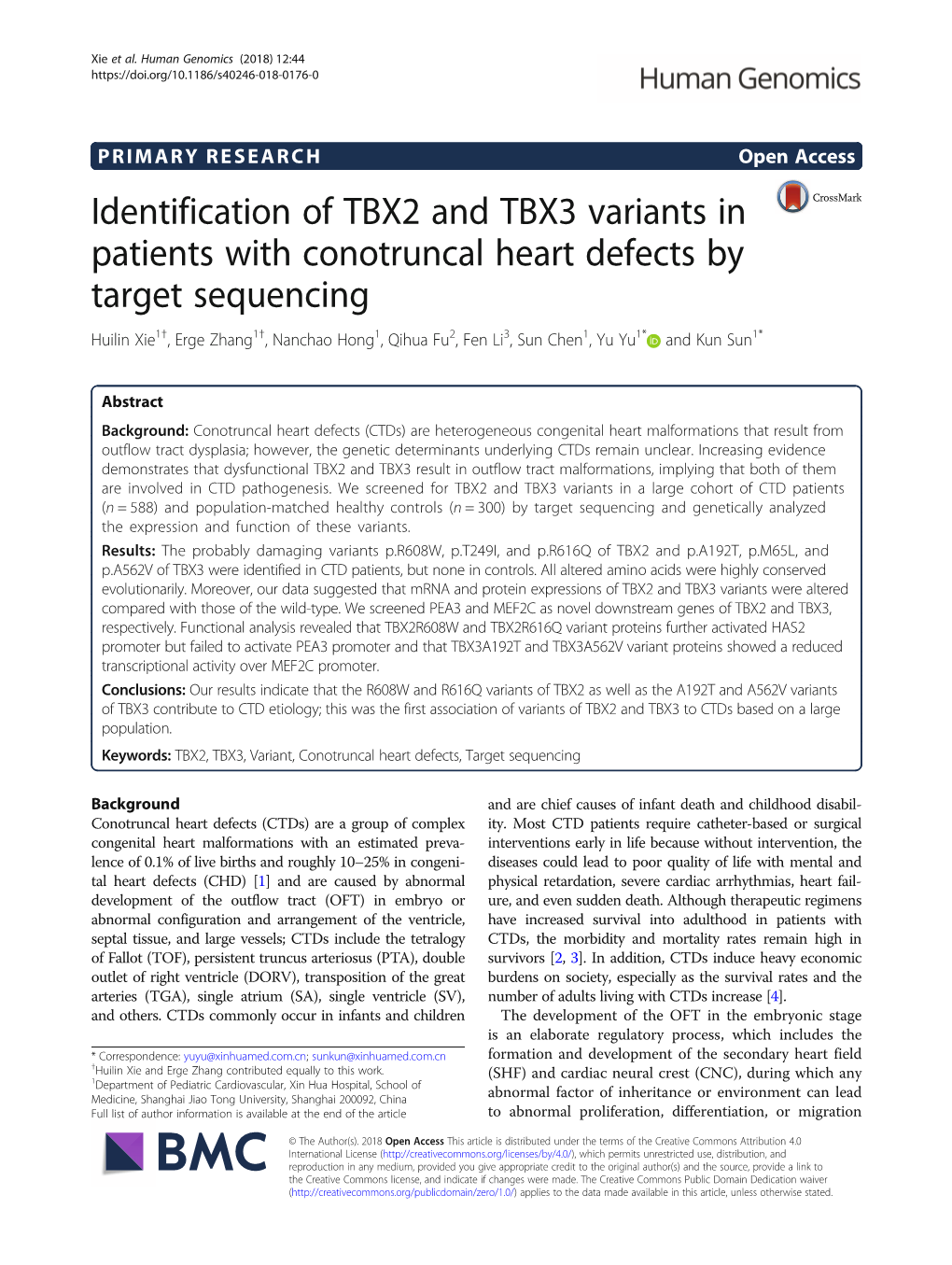 Identification of TBX2 and TBX3 Variants in Patients with Conotruncal