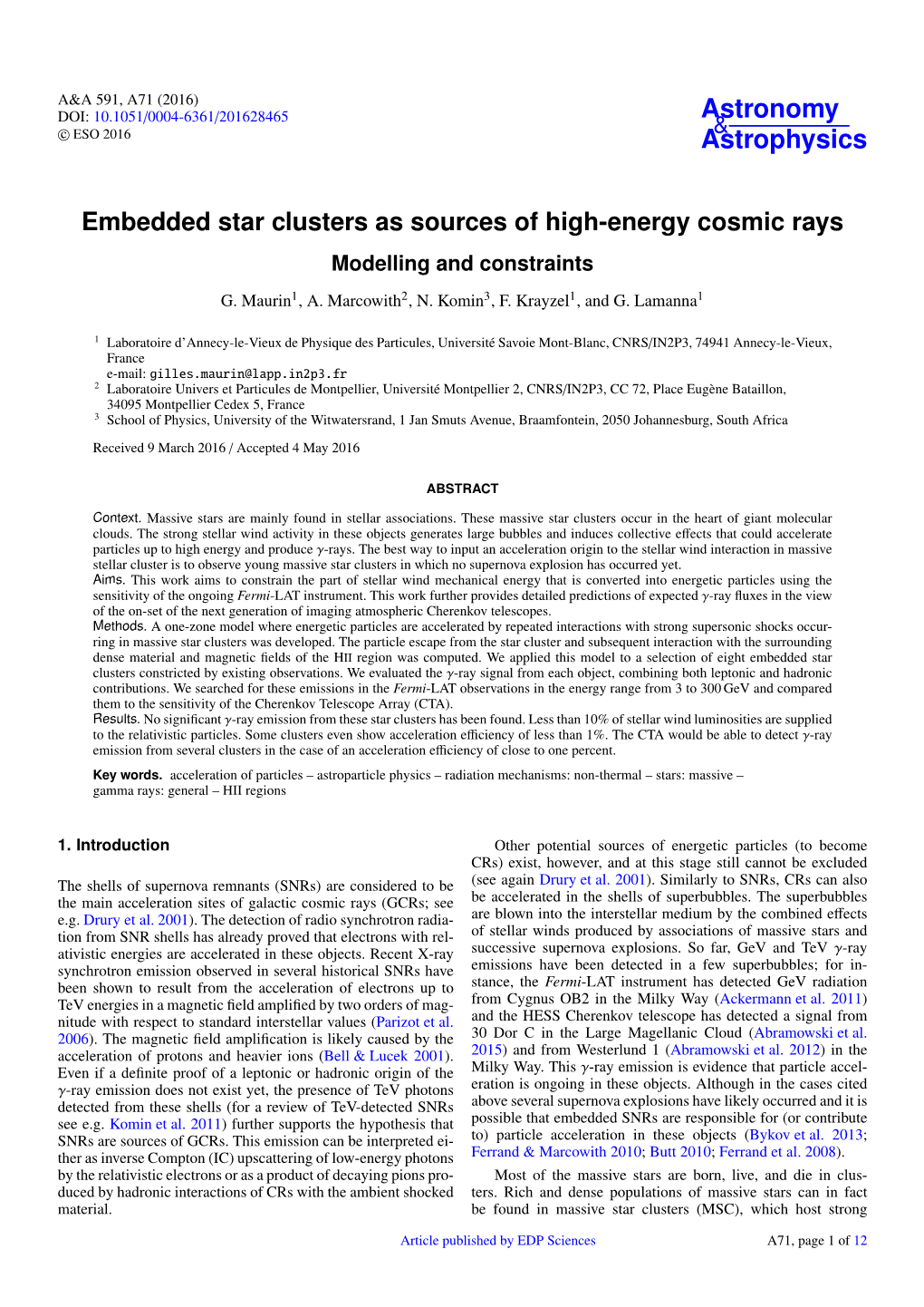 Embedded Star Clusters As Sources of High-Energy Cosmic Rays Modelling and Constraints