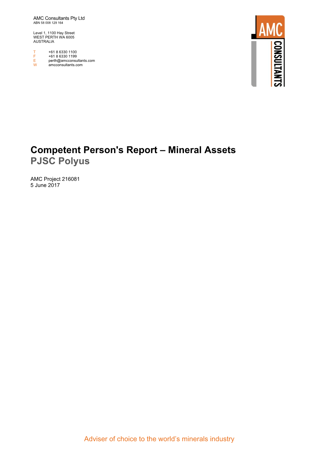 Competent Person's Report – Mineral Assets PJSC Polyus