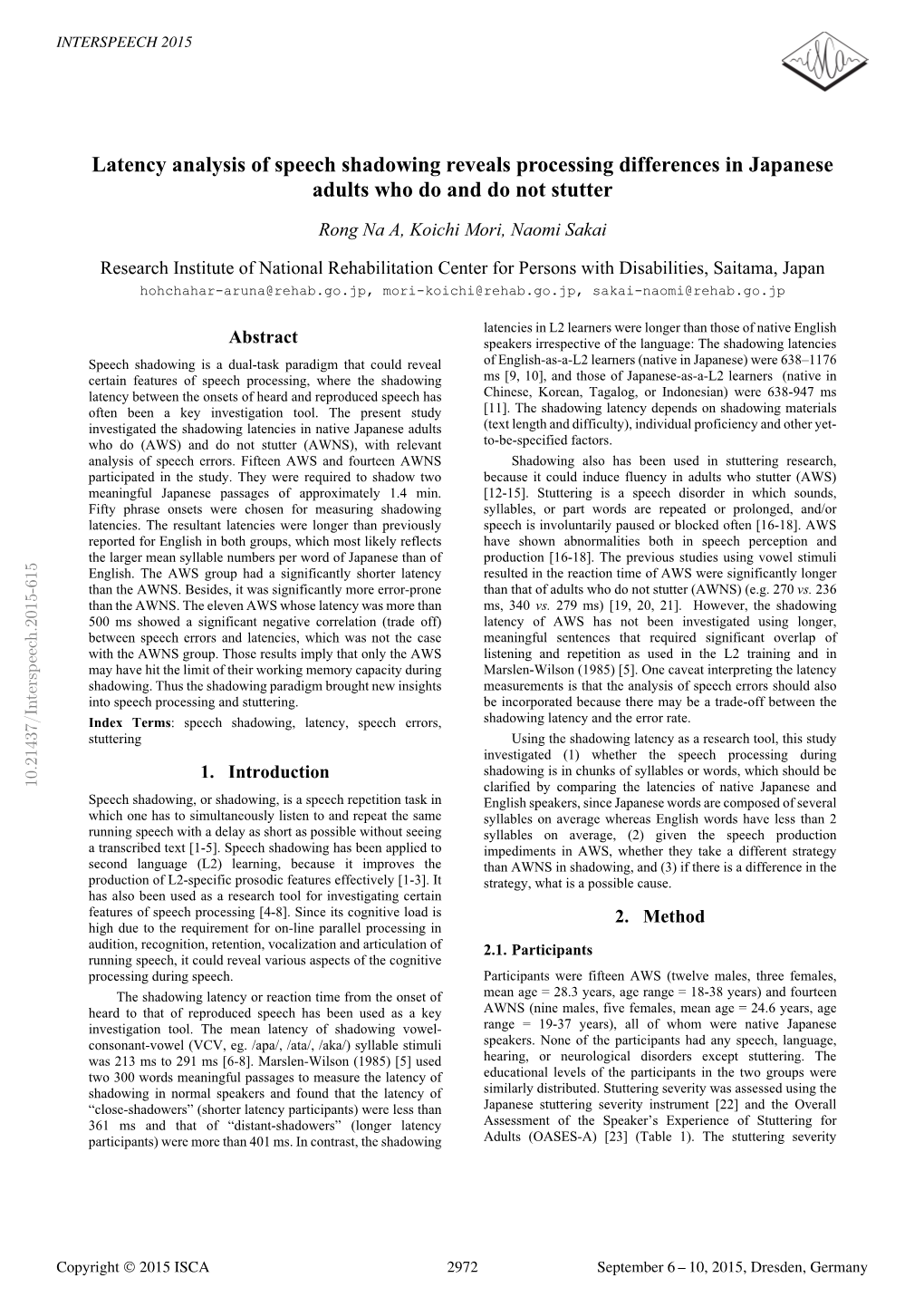 Latency Analysis of Speech Shadowing Reveals Processing Differences in Japanese Adults Who Do and Do Not Stutter