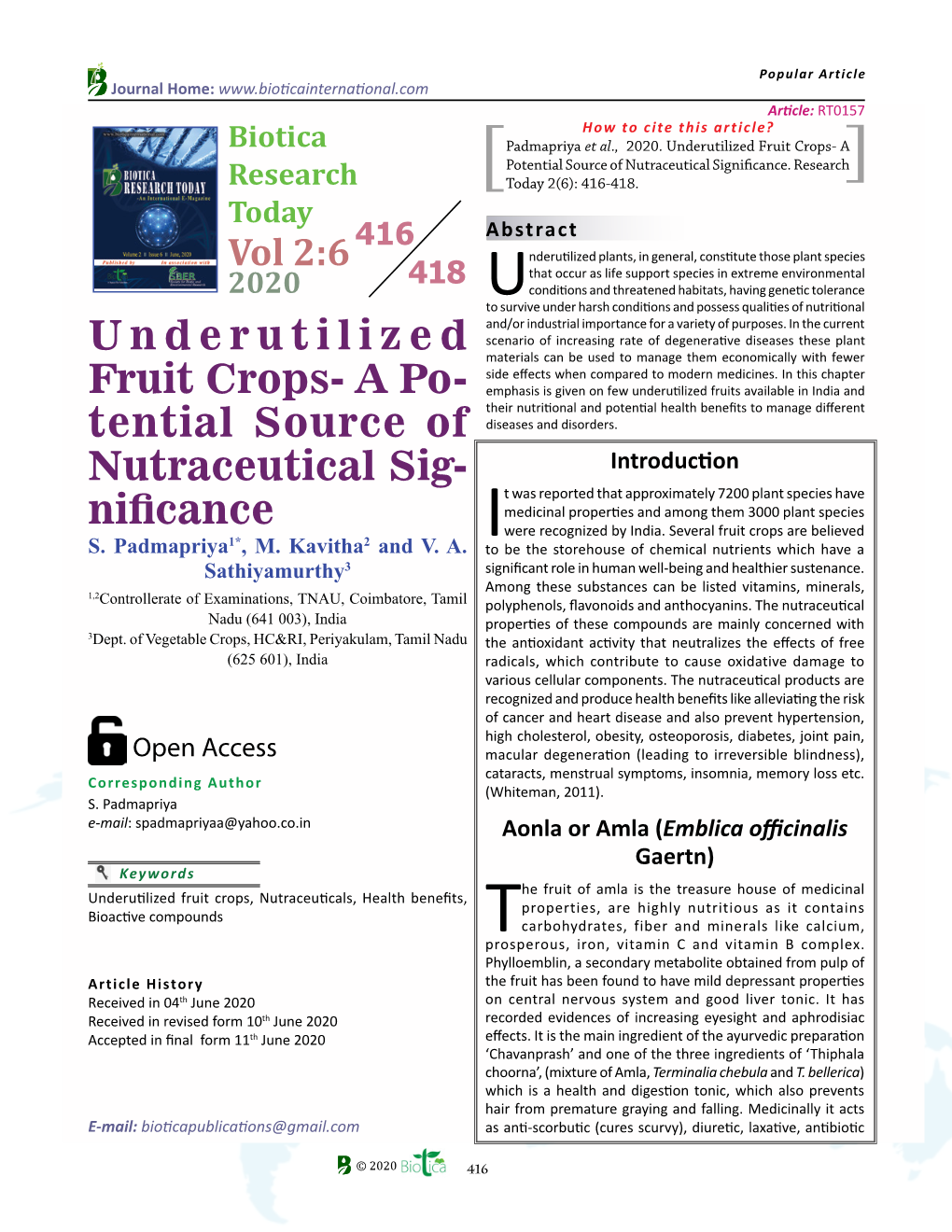 Underutilized Fruit Crops- a Potential Source of Nutraceutical Significance