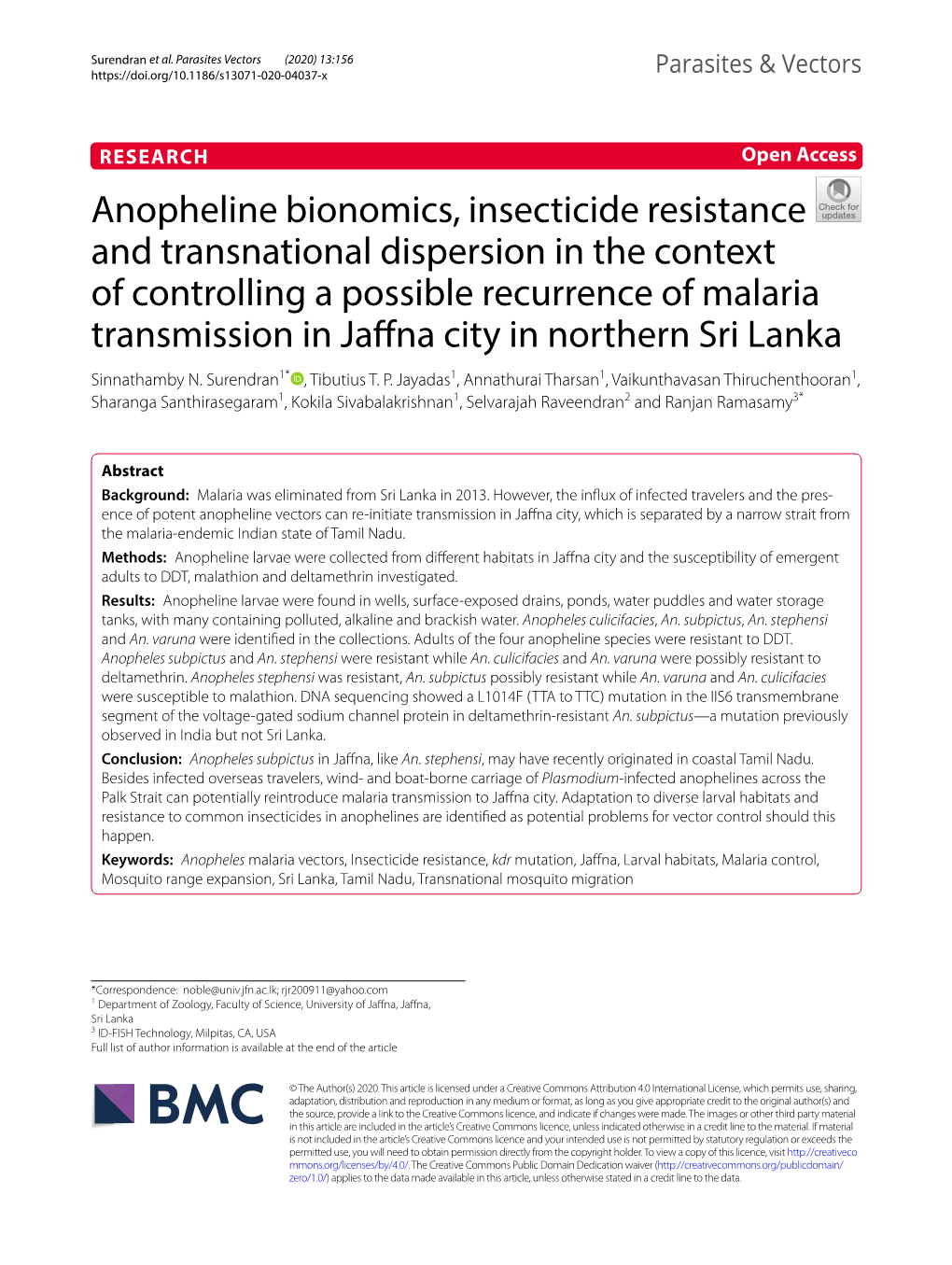 Anopheline Bionomics, Insecticide Resistance and Transnational