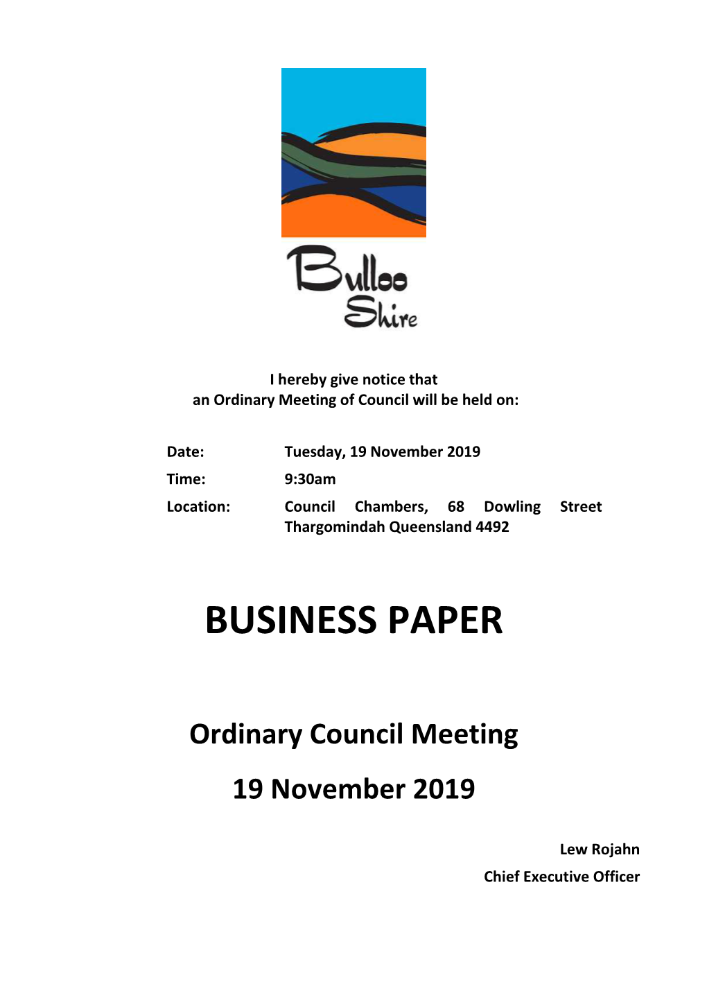 Agenda of Ordinary Council Meeting