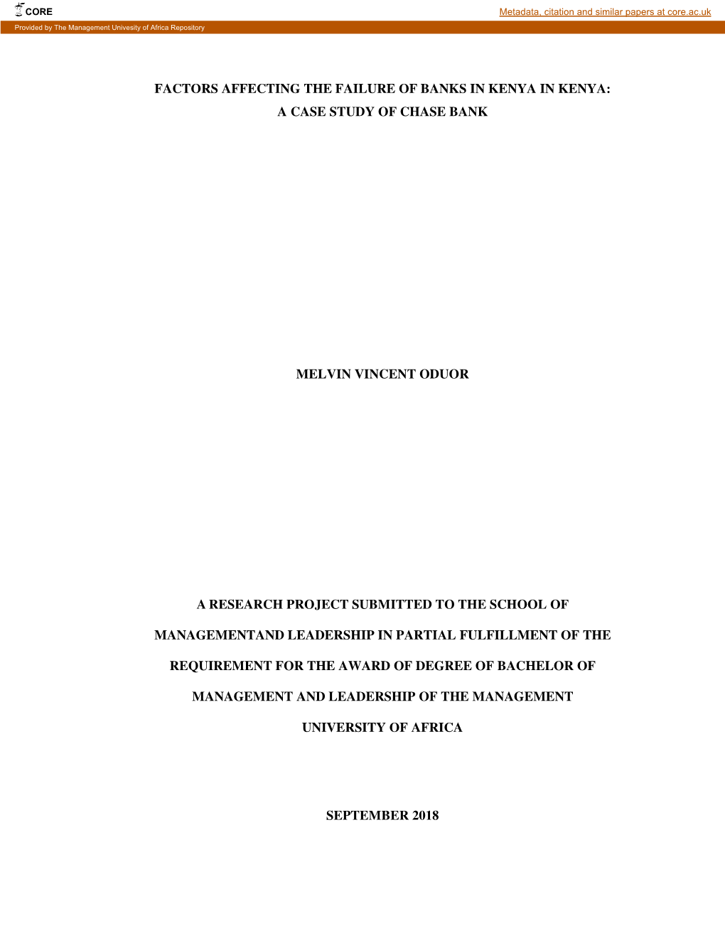 Factors Affecting the Failure of Banks in Kenya in Kenya: a Case Study of Chase Bank