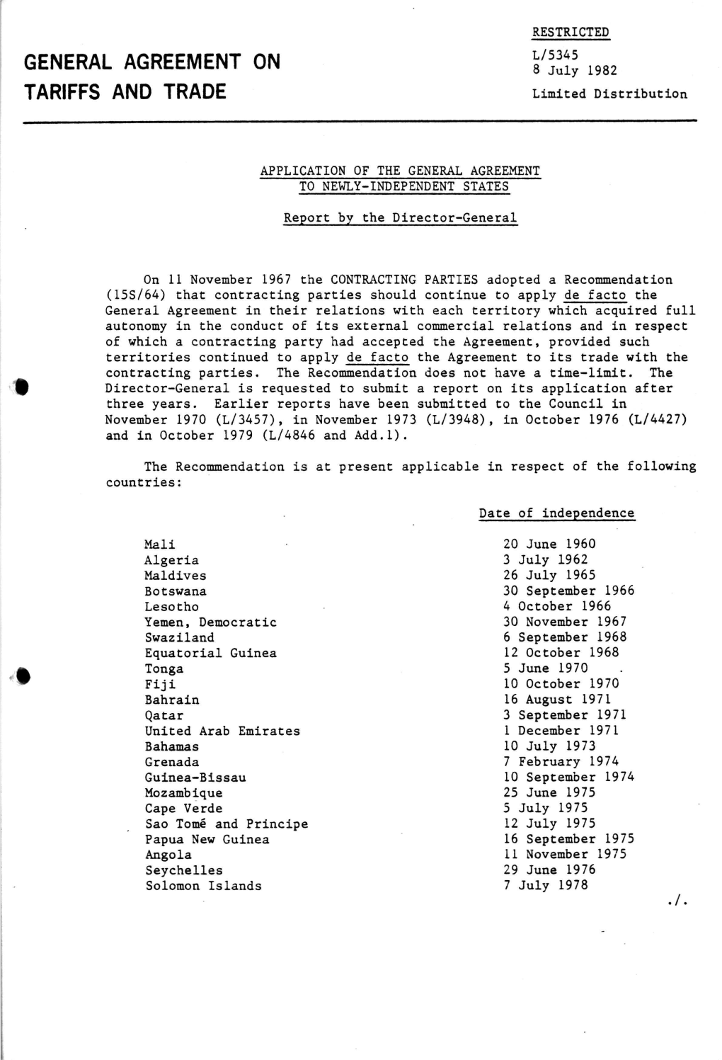 General Agreement on Tariffs and Trade