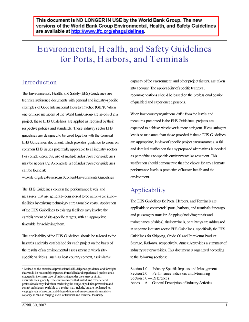 Environmental, Health, and Safety Guidelines for Ports, Harbors, and Terminals