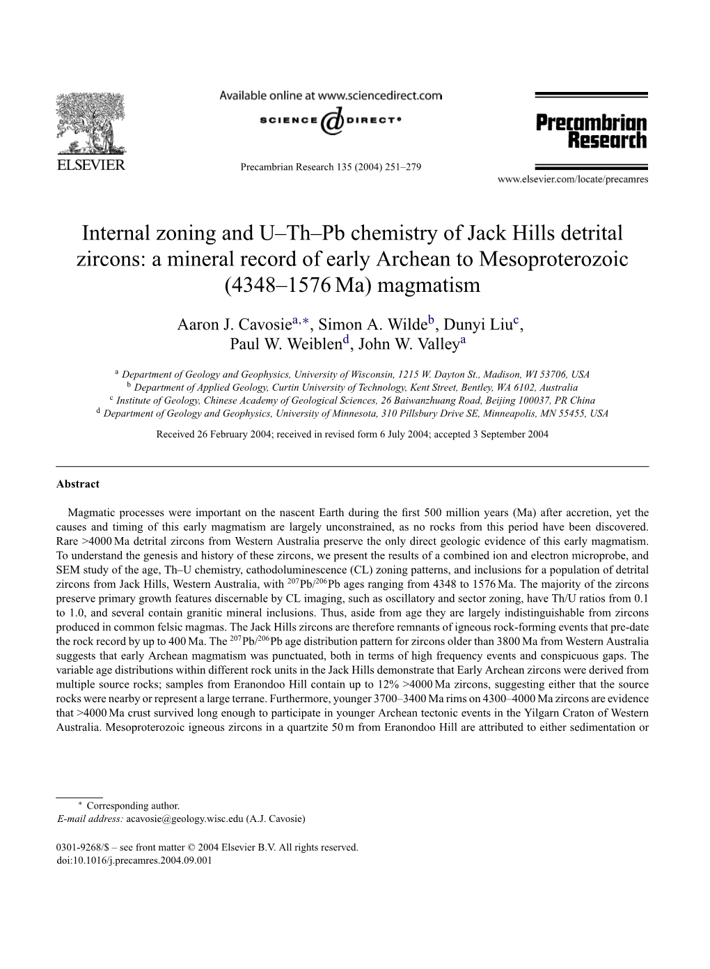 Internal Zoning and U–Th–Pb Chemistry of Jack Hills Detrital Zircons: a Mineral Record of Early Archean to Mesoproterozoic (4348–1576 Ma) Magmatism