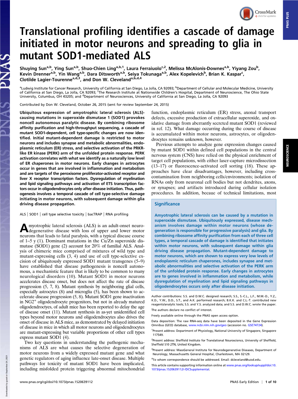 Translational Profiling Identifies a Cascade of Damage Initiated In