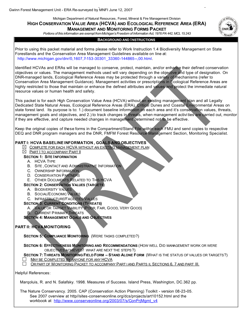 Draft Gwinn FMU ERA Harlow Lake Mgt Plan Revised Kh 11 01 …