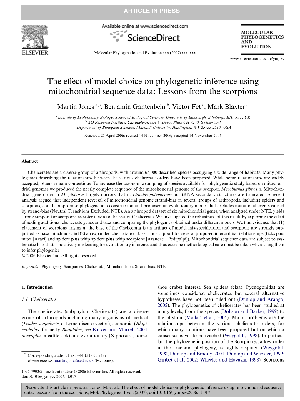 The Effect of Model Choice on Phylogenetic Inference Using Mitochondrial Sequence Data: Lessons from the Scorpions