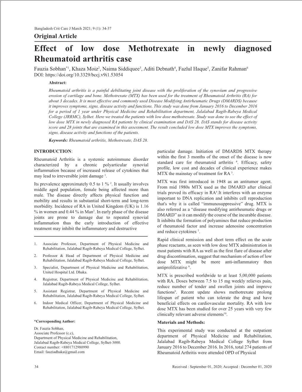 Effect of Low Dose Methotrexate