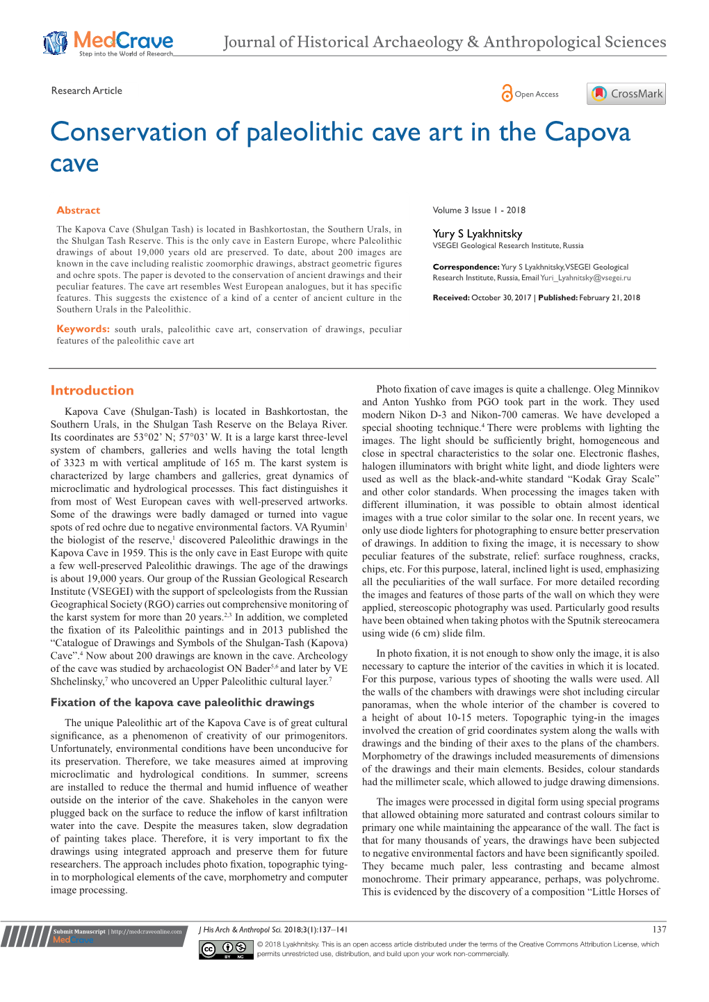 Conservation of Paleolithic Cave Art in the Capova Cave