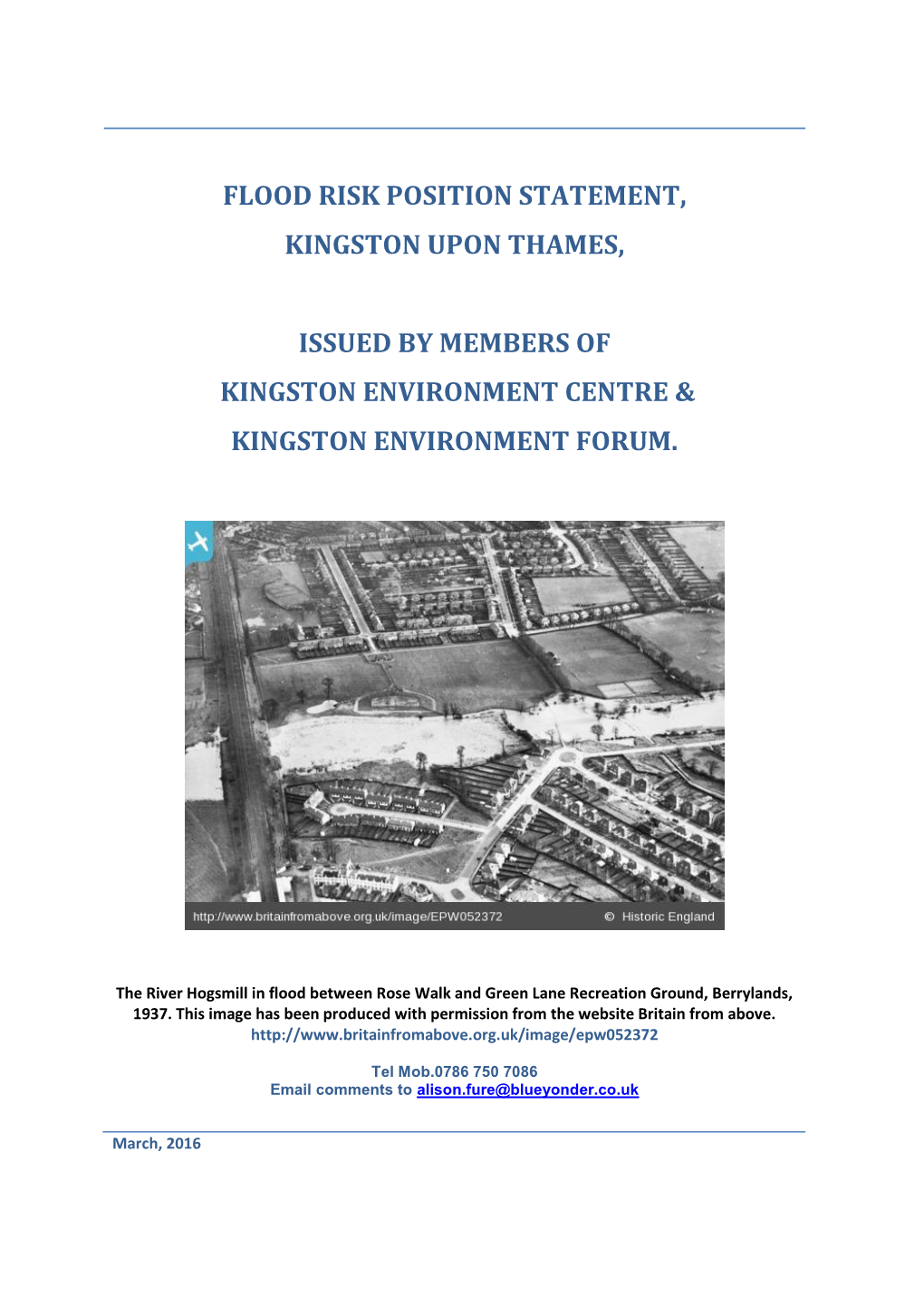 Flood Risk Position Statement, Kingston Upon Thames, Issued By