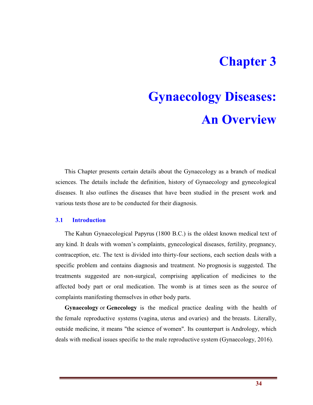 Chapter 3 Gynaecology Diseases: an Overview