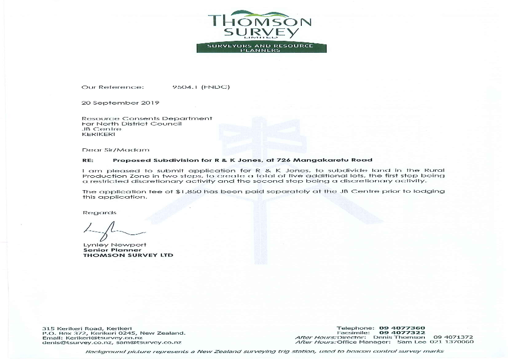 Thomson Survey Limited Proposed Subdivision Sept-2019 ______