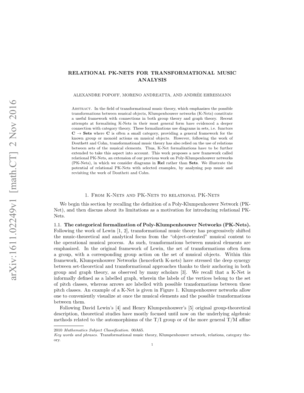 Arxiv:1611.02249V1 [Math.CT] 2 Nov 2016