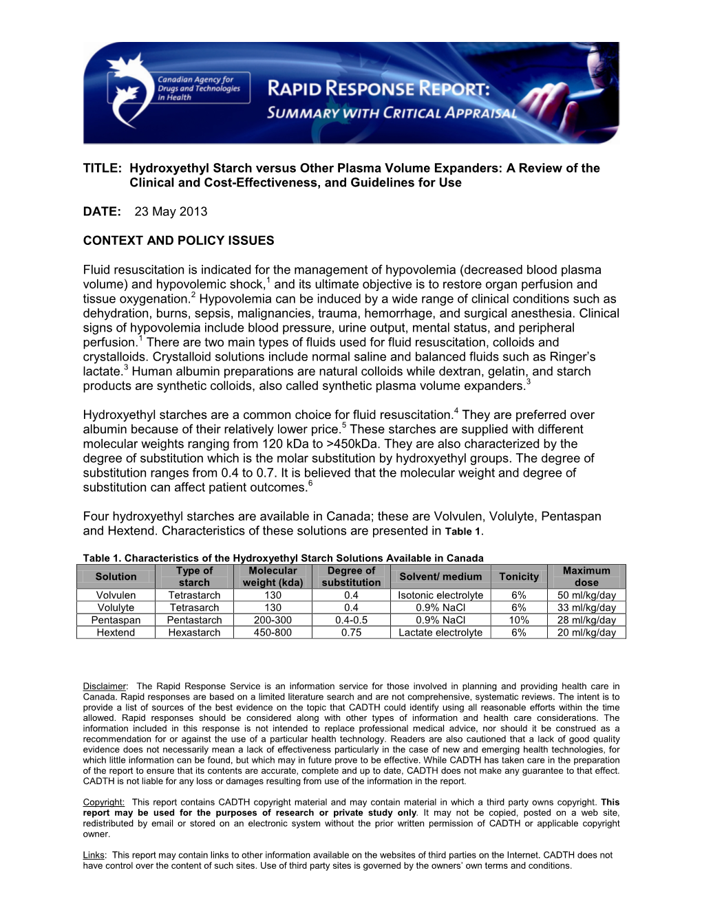 Colloid Starches (Volume Expanders)