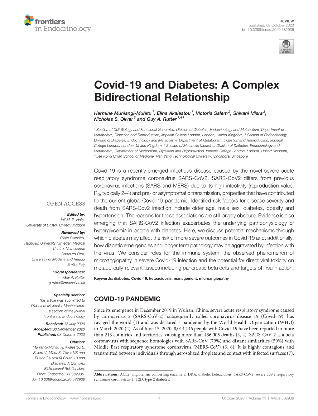 Covid-19 and Diabetes: a Complex Bidirectional Relationship