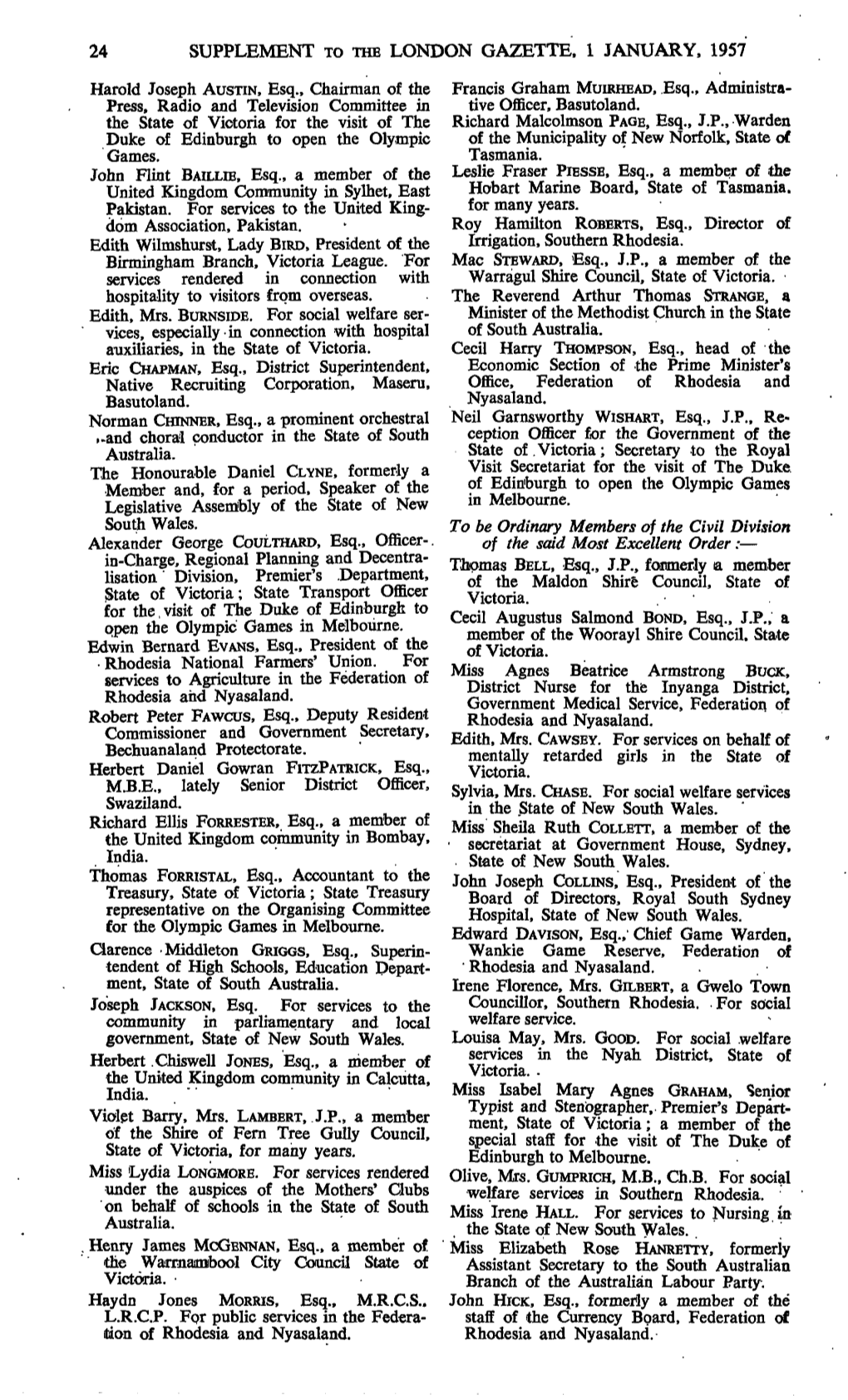 Supplement to the London Gazette, 1 January, 1957