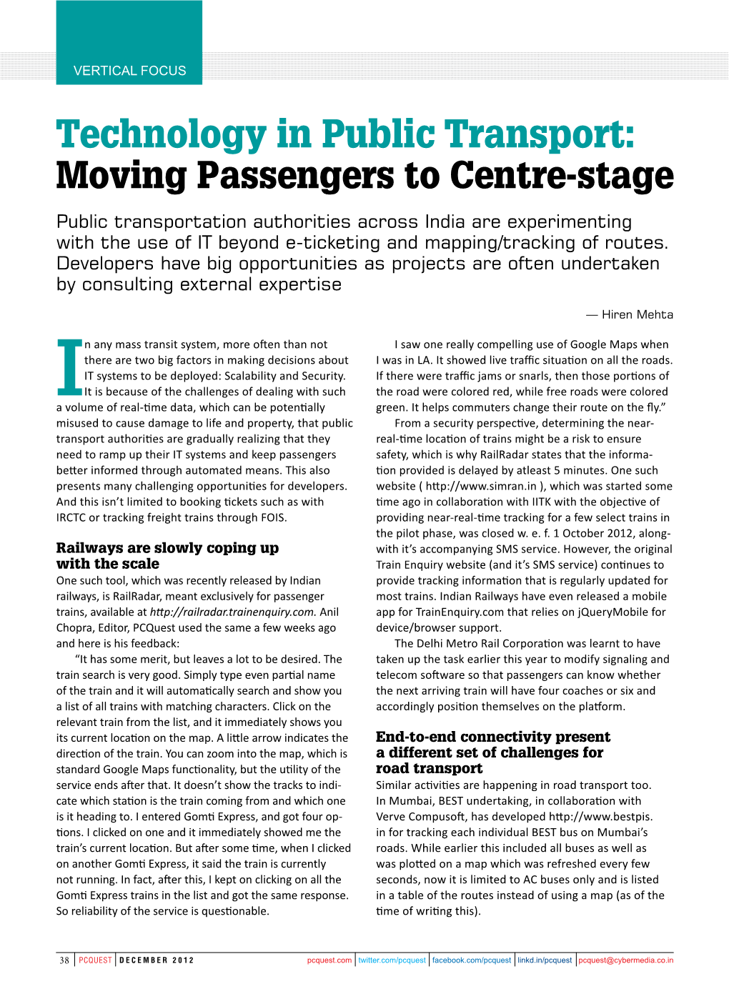 Technology in Public Transport: Moving Passengers to Centre-Stage