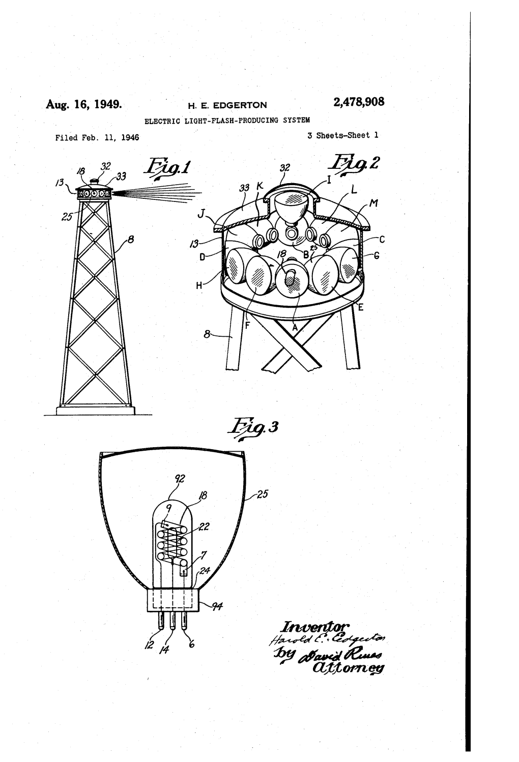 Aug. 16, 1949. H. E. EDGERTON 2,478,908 ELECTRIC LIGHT-FLASH-PRODUCING SYSTEM Filed Feb