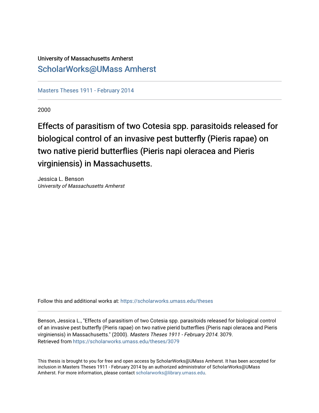 Effects of Parasitism of Two Cotesia Spp