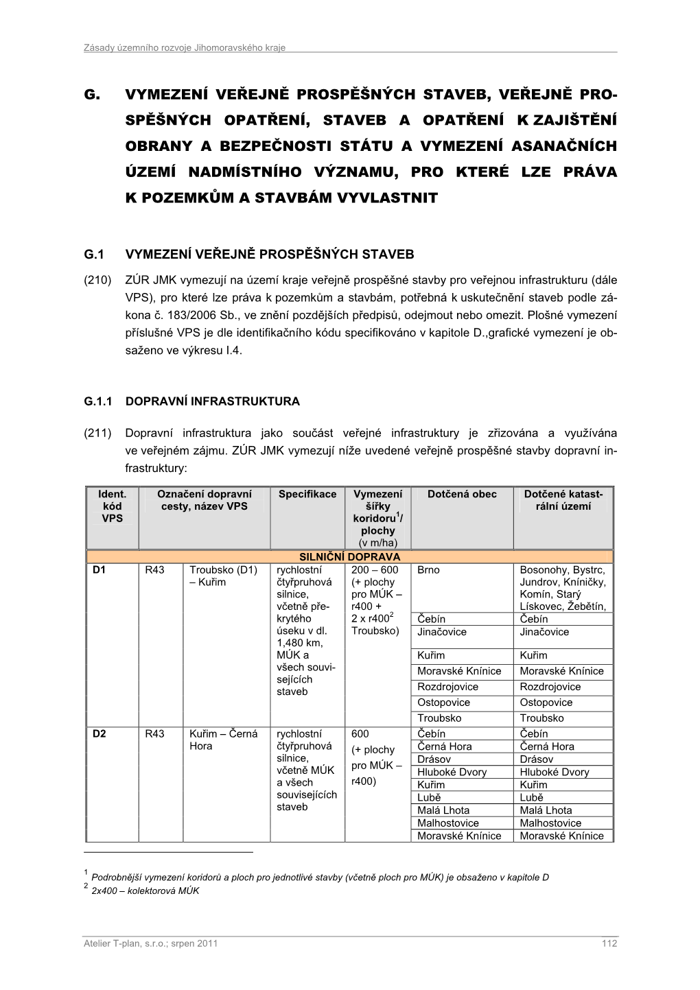 G. Vymezení Veřejně Prospěšných Staveb