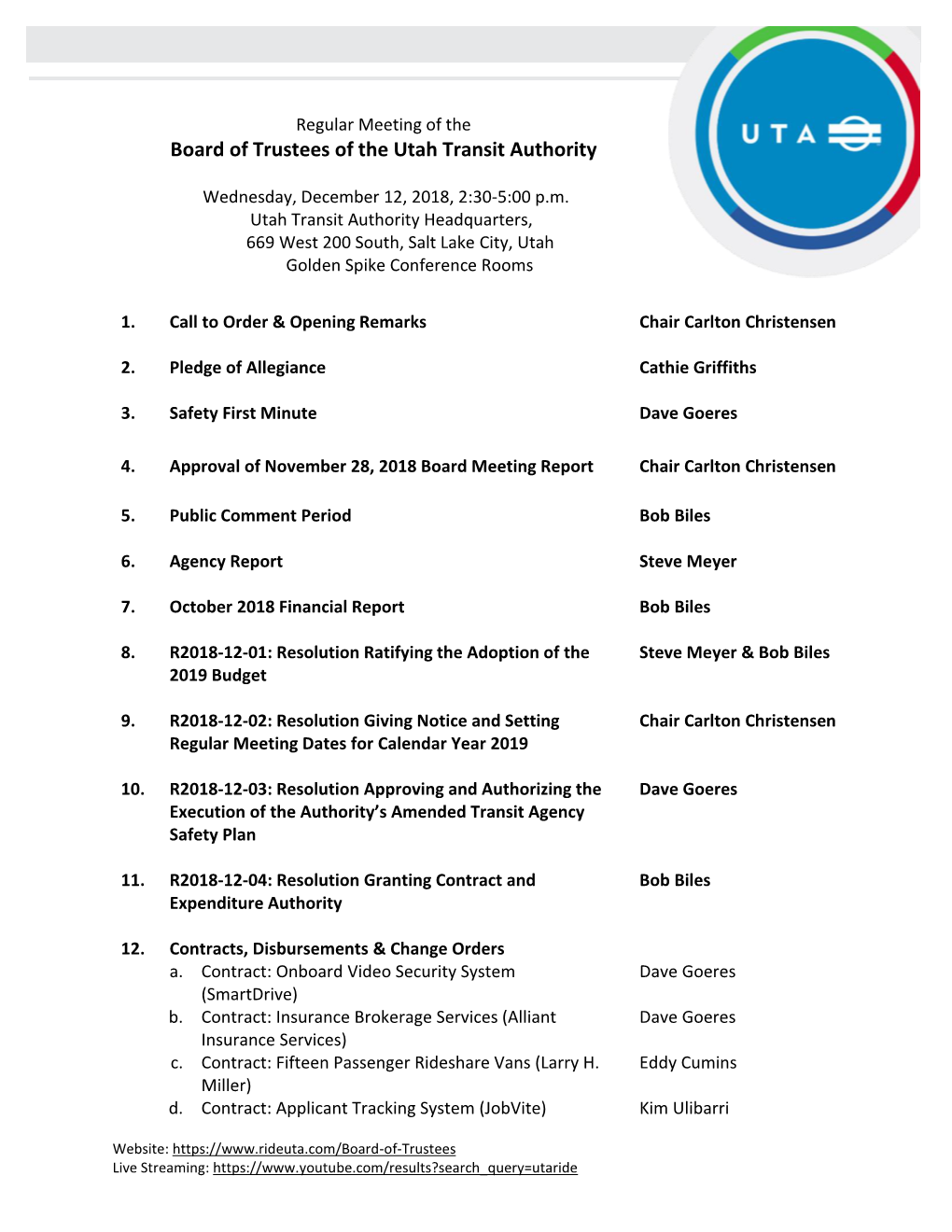 Board of Trustees of the Utah Transit Authority