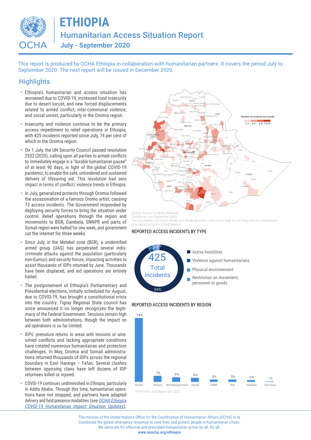 ETHIOPIA Humanitarian Access Situation Report July - September 2020